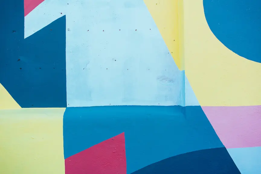 Blue red pink and yellow abstract painting