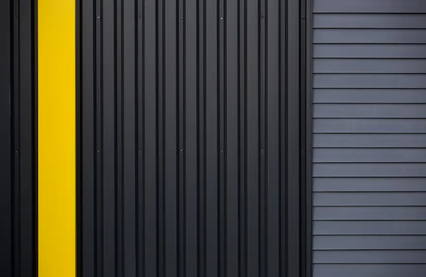 Black and yellow door with a yellow stripe